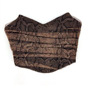 Zara NWOT Brown Reptile Print Ruched Mesh Bustier, XS